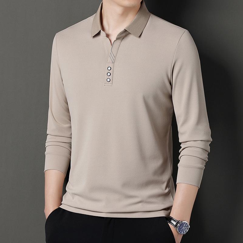 Spring And Autumn New Men'S Long Sleeve T-Shirt Loose Casual Polo Shirt Middle Aged Collar Top Men'S Wear