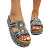 New Foreign Trade Thick-soled Hemp Rope Double-buckle Rhinestone Cork Beach Slippers Large Size Fashion Women's Shoes