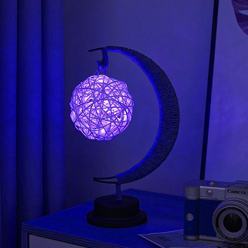 LED Star and Moon Vine Ball Desk Lamp with Hemp Rope and Iron Art - USB Decorative Night Light