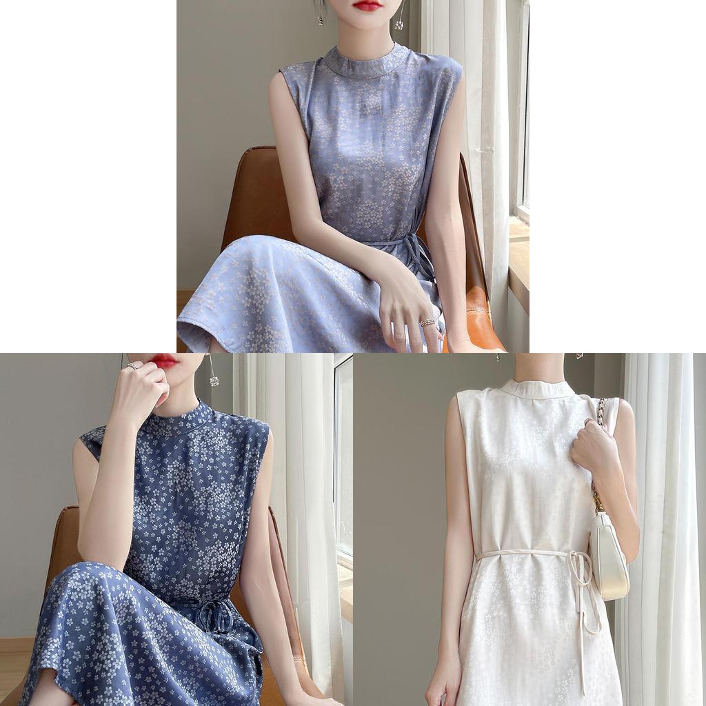 Elegant Satin Floral Spaghetti Strap A Line Dress For Summer Womens Casual Office Wear