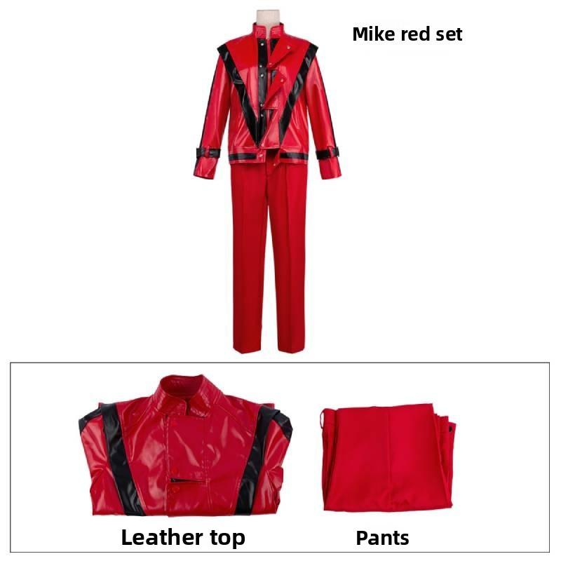 Michael Jackson Cosplay Costume Red Leather Jacket And Pants For Stage Performers