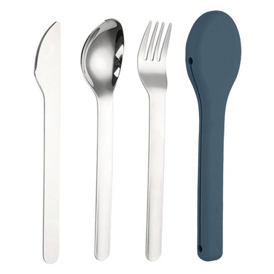 1 Set Cutlery Set with Silicone Cover Easy To Carry Stainless Steel Dishwasher Safe Spoon K Cutter Utensils Set Camping