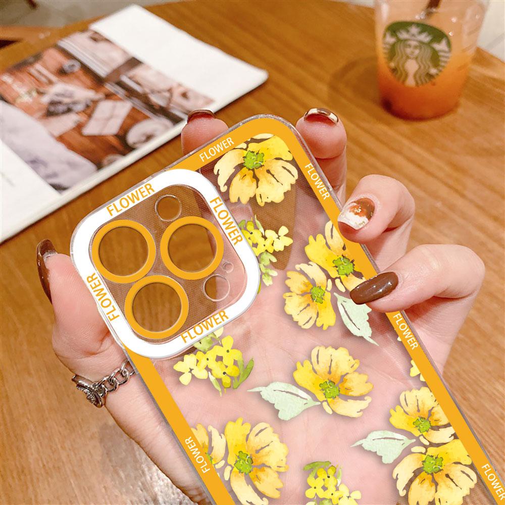 Attractive Flowers Cover Clear Phone Case For iPhone Apple 17 AIR 16E 16 15 14 12 13 11 Pro Max Plus XR TPU DIY Shell Case Funda