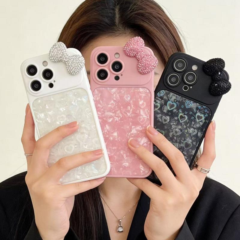 Light luxury point diamond bow, suitable for iPhone16promax mobile phone case, Apple 15 advanced sense anti-drop protective case.