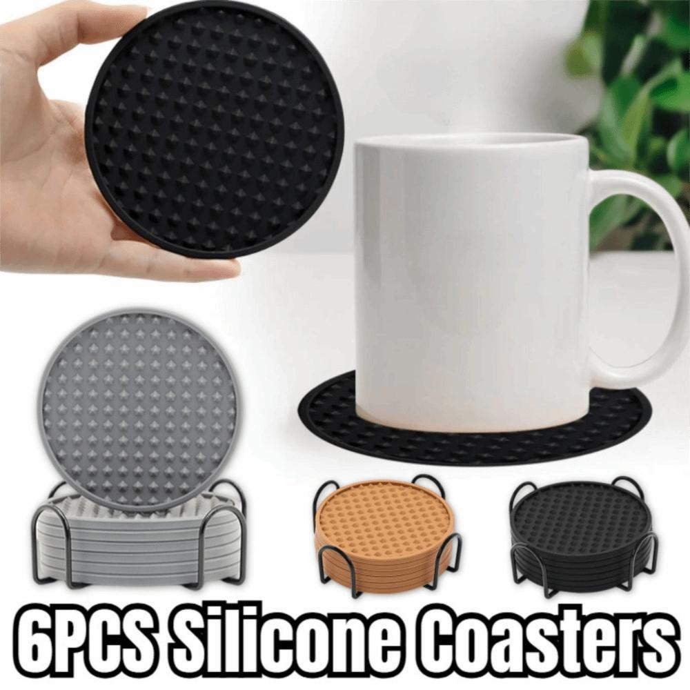 6PCS Anti Scald Silicone Coasters with Holder Protect Furniture Non-Slip Coasters for Drinks  Bar