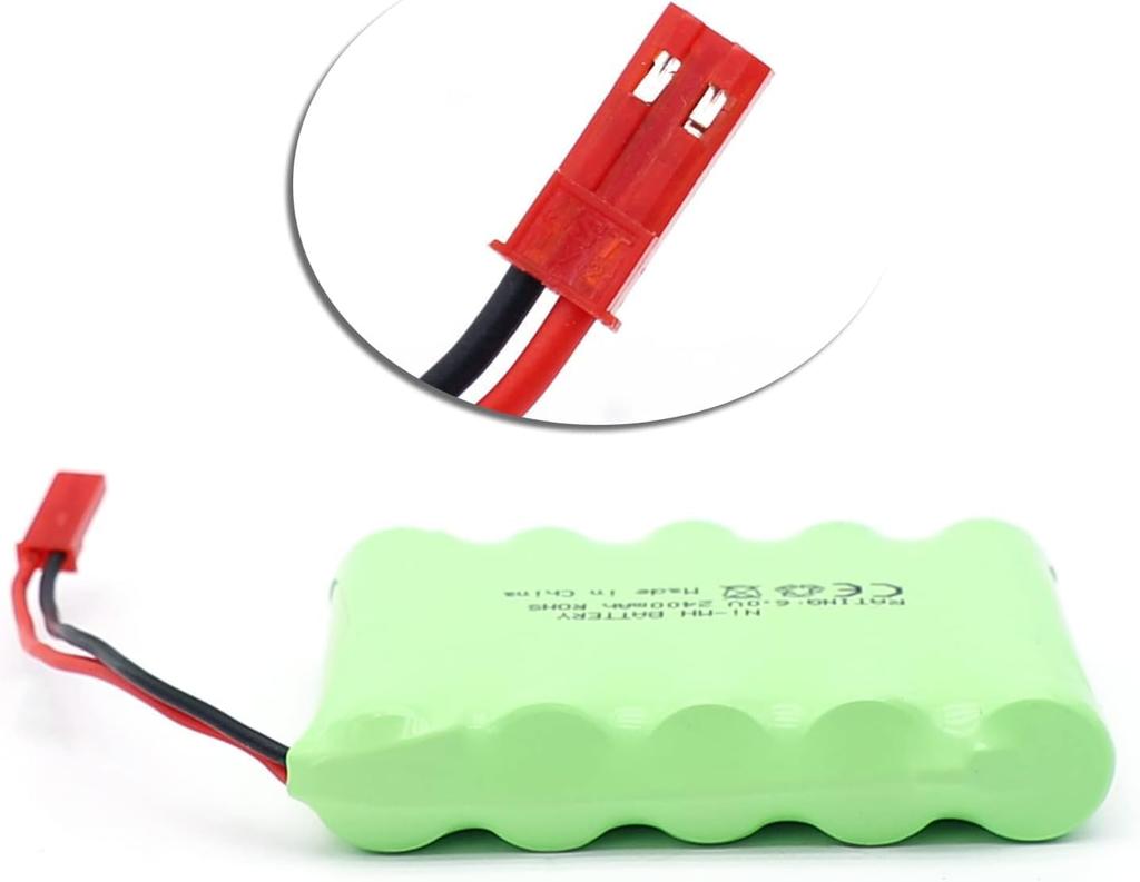 RC Battery 6V 2400mAh Rechargeable Ni-MH AA with JST Plug – For RC Cars, Boats, Tanks, Power Tools – Includes USB Charger