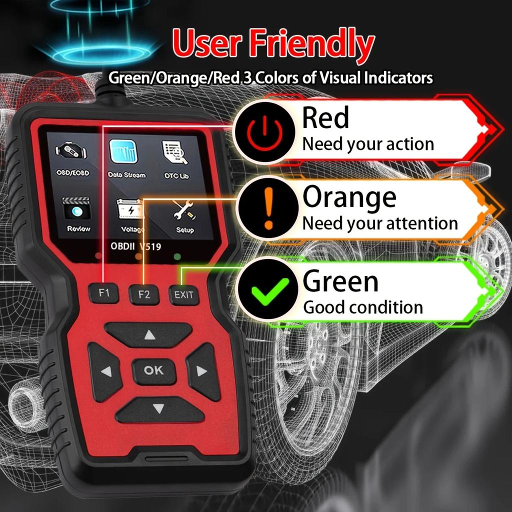 2026 V519 Professioneller OBD2-Scanner - USB-betrieben, Echtzeit-Daten-Diagnosewerkzeug zur Überprüfung von Motorkontrollleuchten in den meisten Autos