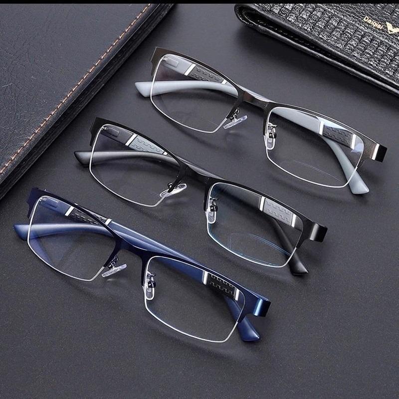 Anti Blue Reading Glasses Men Retro Metal Frame Square Presbyopic Glasses for Business