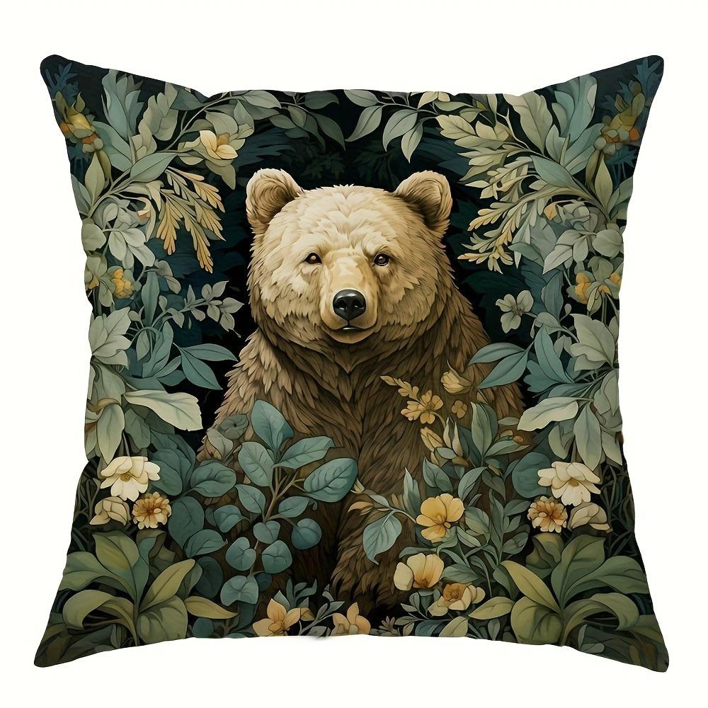 Short Plush Material Pillowcasewild Animal Themed Cushion Covers: Bear, Fox, Deer & Highland Cow Designs Sofa Cushion Cover Home