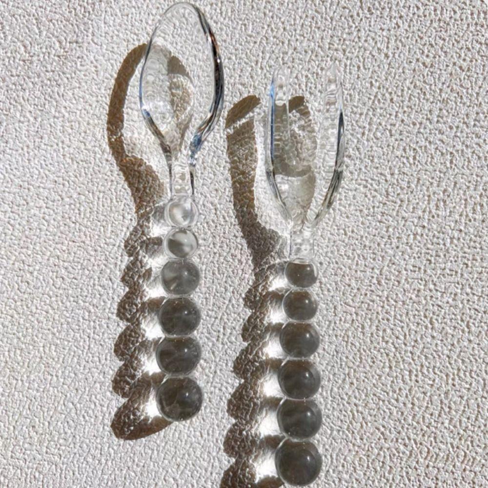 Clear Glass Spoons Fork Heat Resistant Coffee Mixing Spoon Tableware Spoon  Fruit Ice Cream