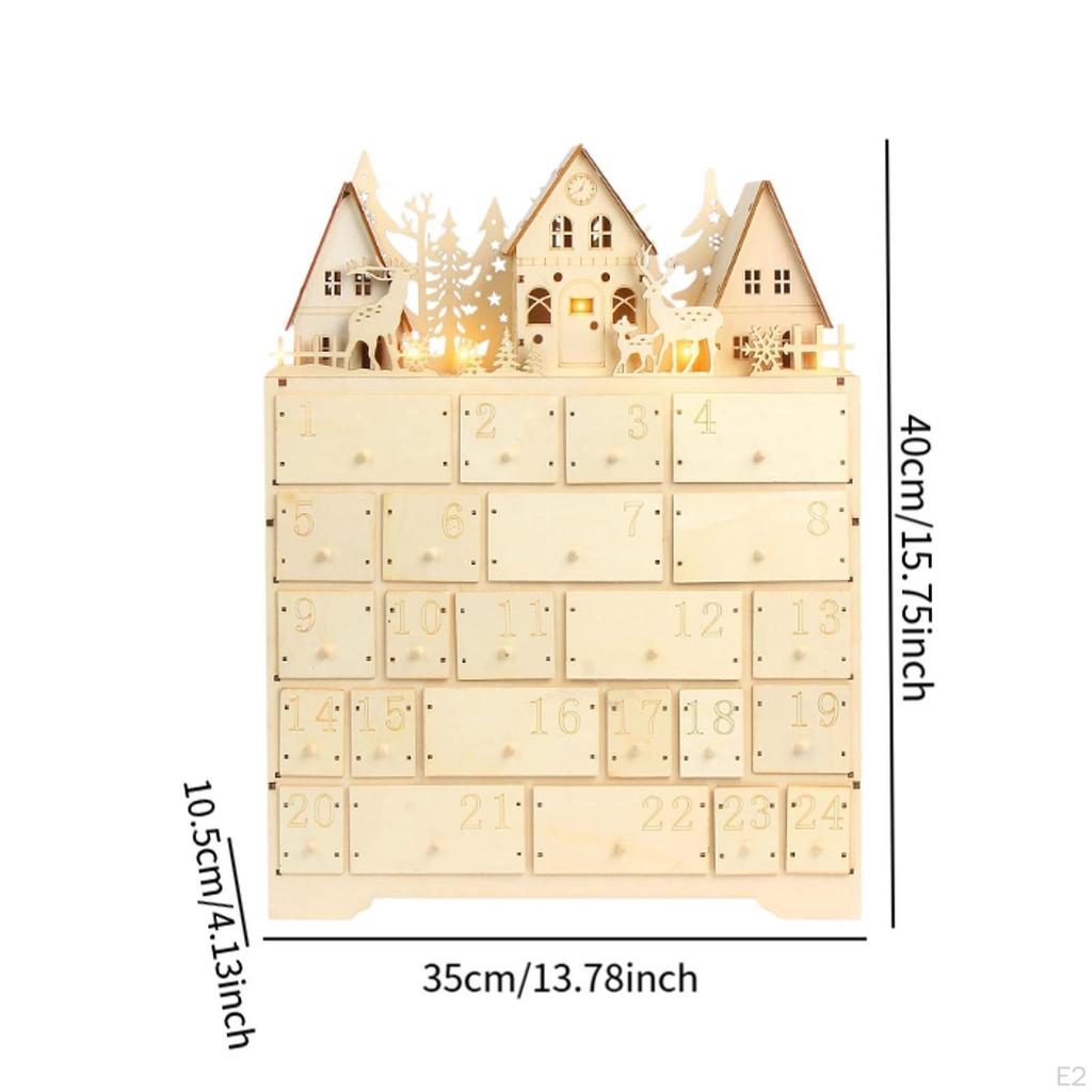 LED Advent Calendar with 24 Storage Drawers Holiday Decoration Christmas Ornament for Kids Living
