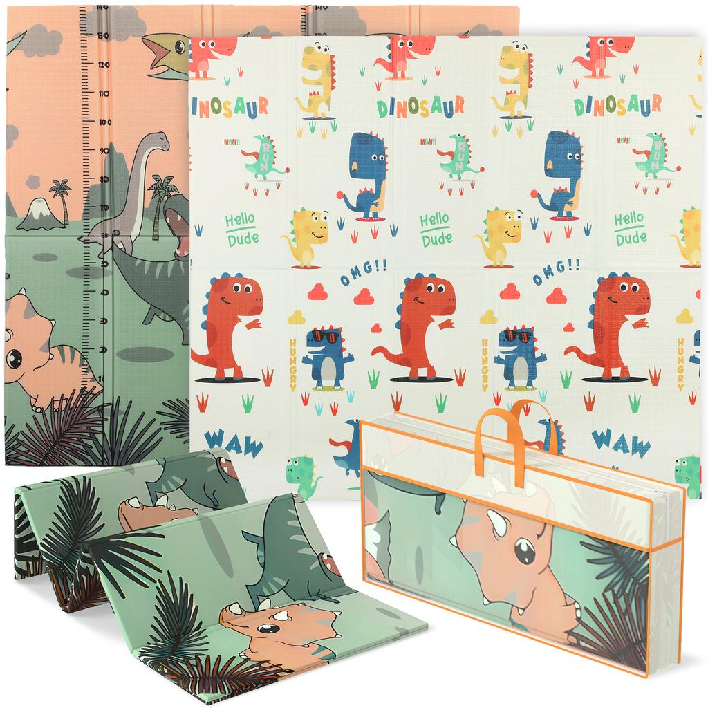 Baby Play Mat, Double Sideded Foldable Kids Crawling Mat, Reversible & Waterproof, Dinosaur