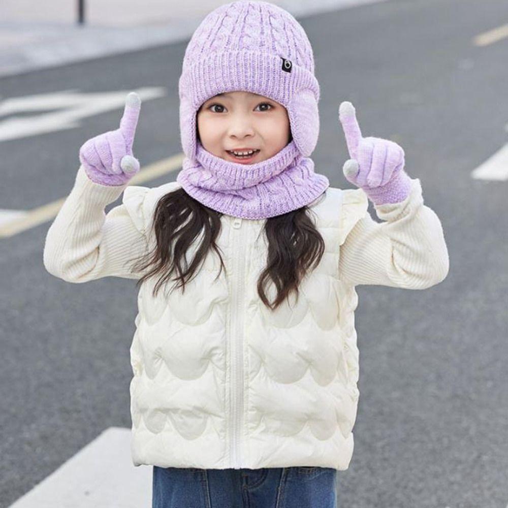 3Pcs/Set Solid Color Winter Pullover Hat Coldproof Ear Protection Caps  Streetwear