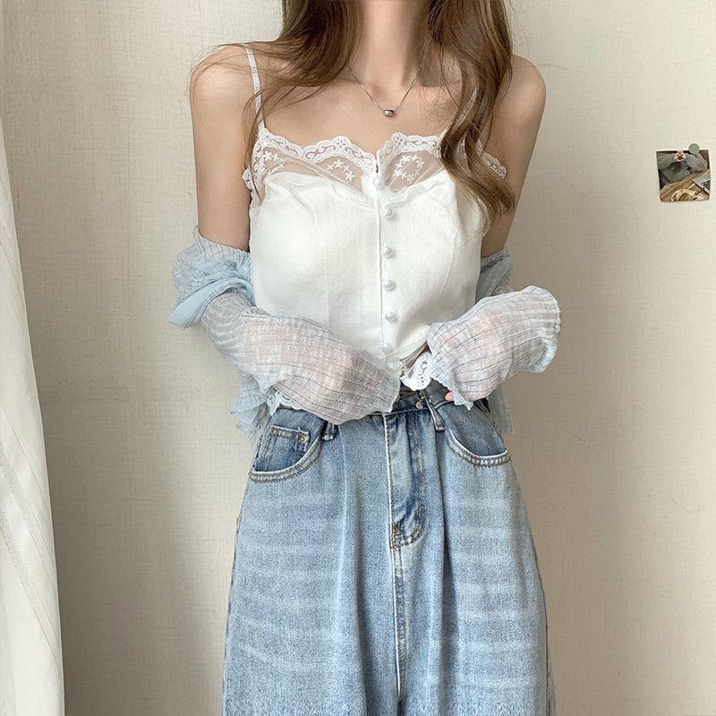 White Lace Knit Camisole Vest for Women Perfect for Outerwear and Innerwear with A Base and Short Strapless Top