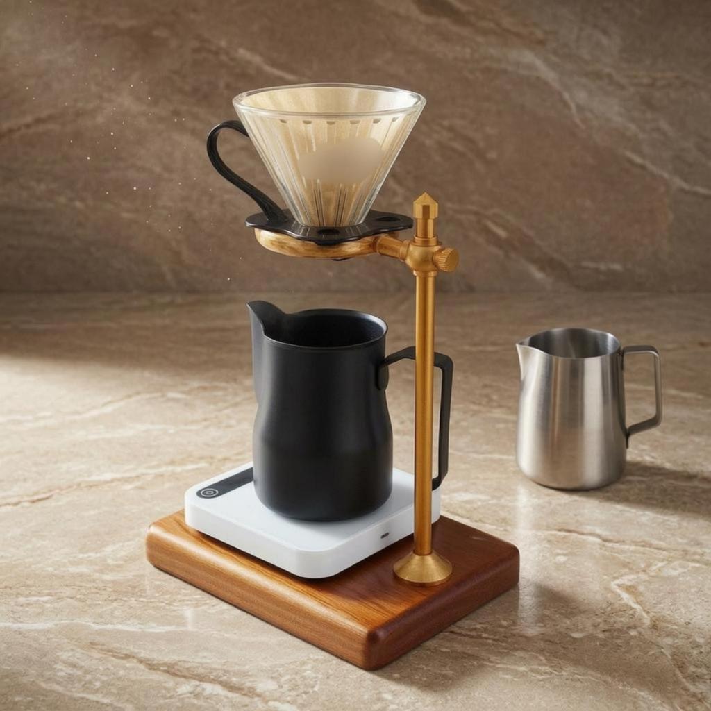 Manual Coffee Dripper Stand Solid Wood Colored Metal Wooden Holder