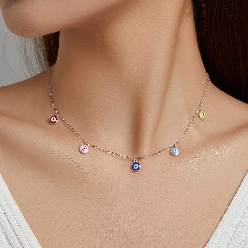 Authentic 925 Sterling Silver Colorful Guardian Eye Necklace Multiple Devil Eyes Neck Chain for Women Fine Jewelry