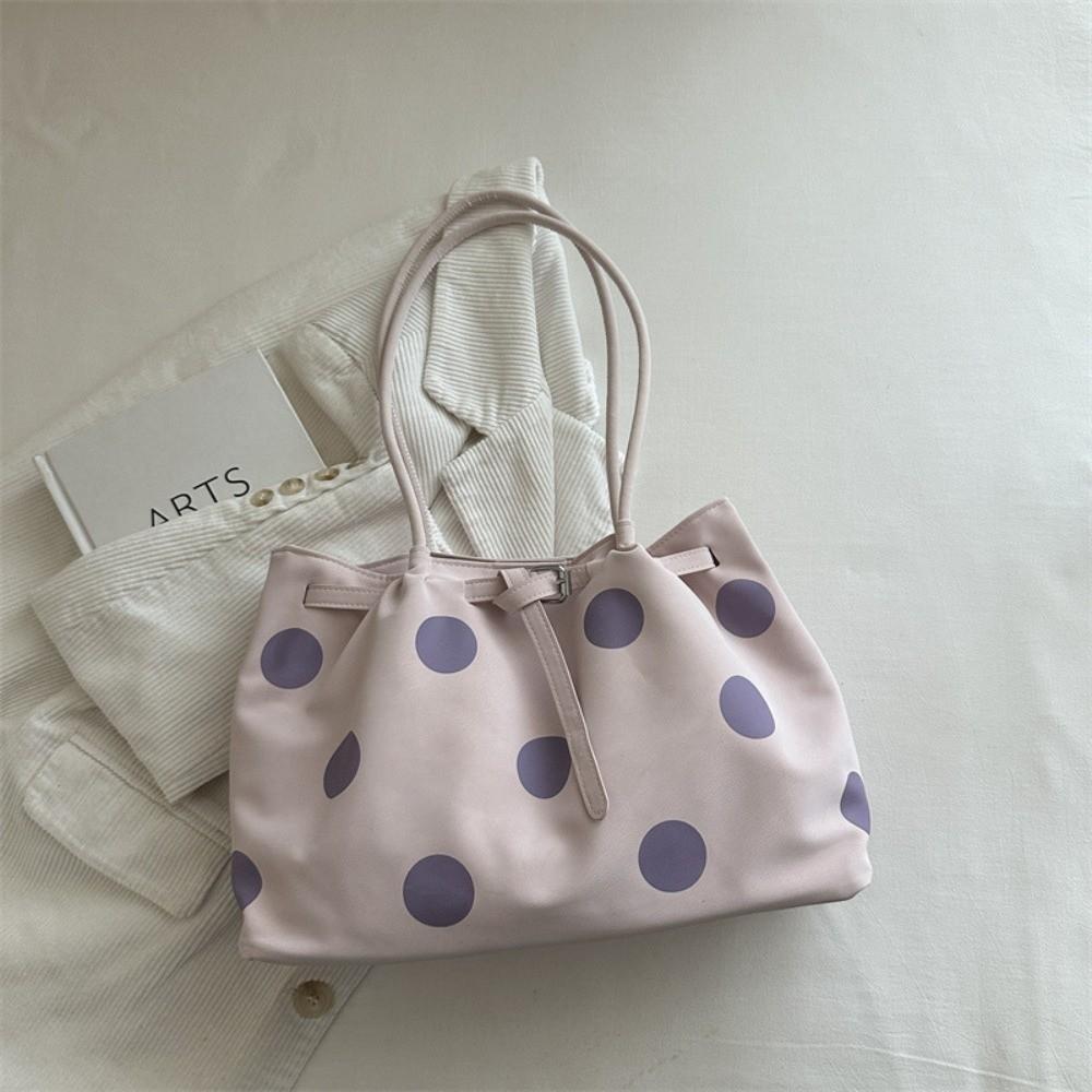 Versatile Polka Dots Shoulder Bag PU Material Retro Handbag Large Capacity Tote Bag Students