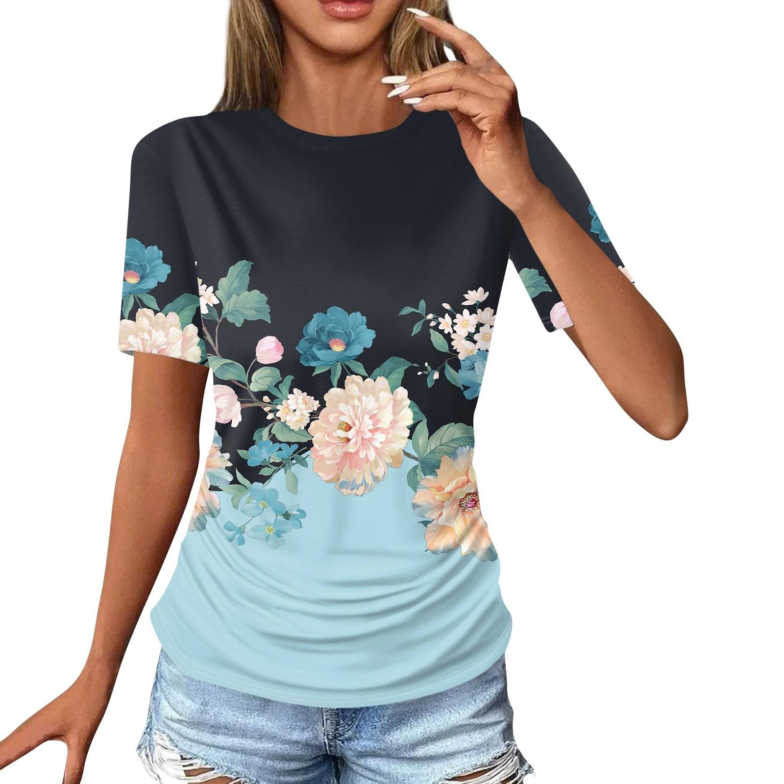 

Жіночі футболки Модні повсякденні топи з круглим вирізом і короткими рукавами. Туніка з принтом XL