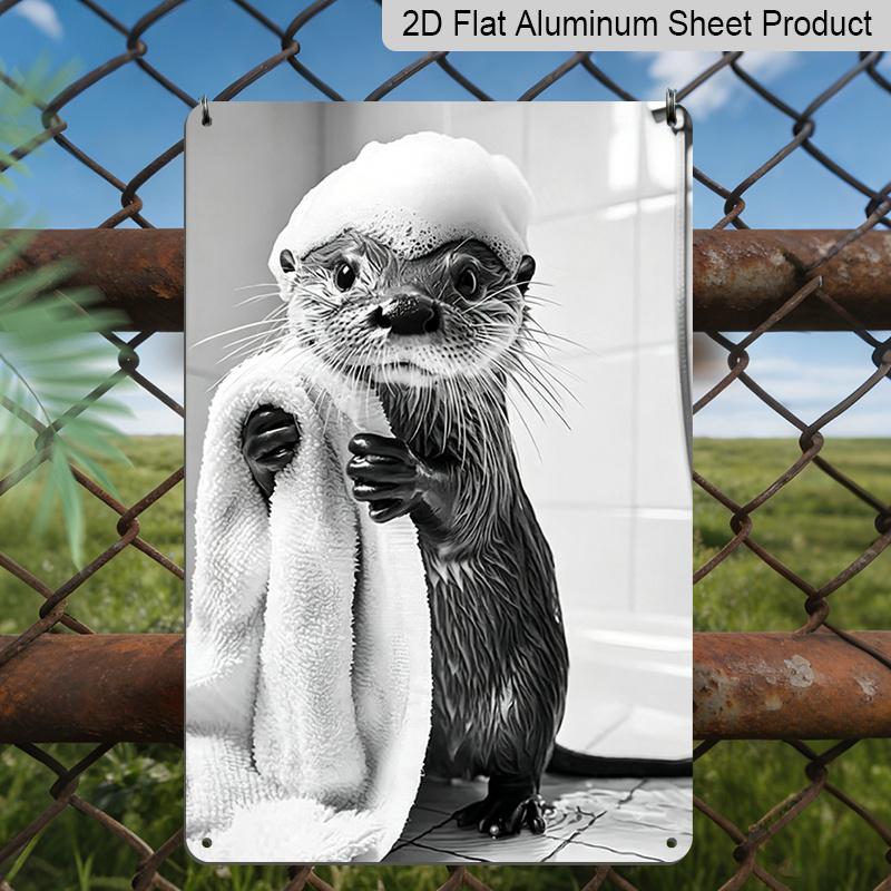 

2D Flat, Cute Otter Taking A Bath Aluminum Sign - Funny Bathroom Wall Decor Bathroom Decor, Shower Room, Powder Room, Kids Bathroom, Animal Lover 20*30cm