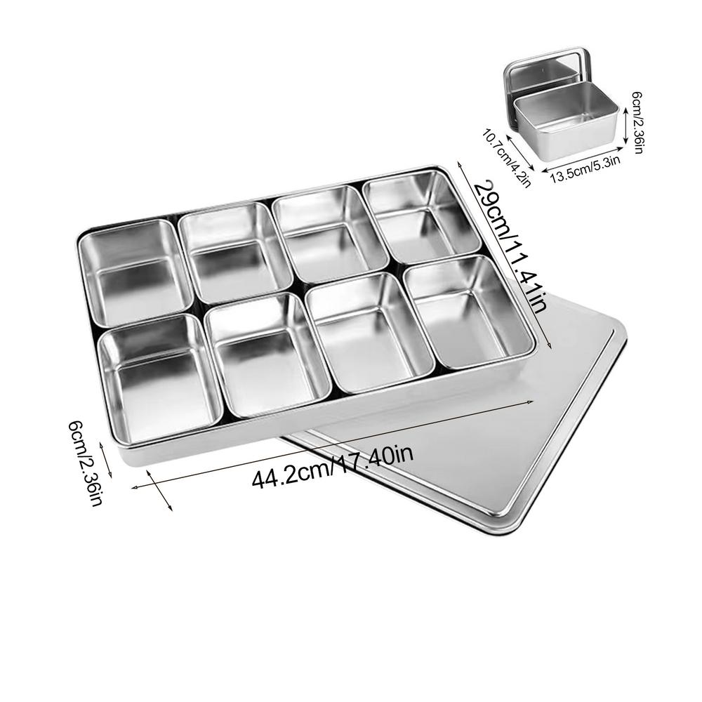 Multi Grid Seasoning Box Multi-Compartment Condiment Stainless Steel Box Rectangle Seasoning Box With Lid Holder Tray Divided