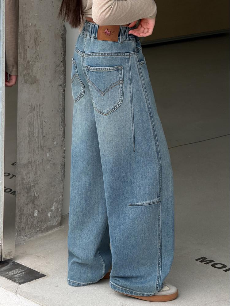 Girls' Wide-Leg Denim Jeans - Korean Style Spring 2026, Casual Street Style for Big Kids