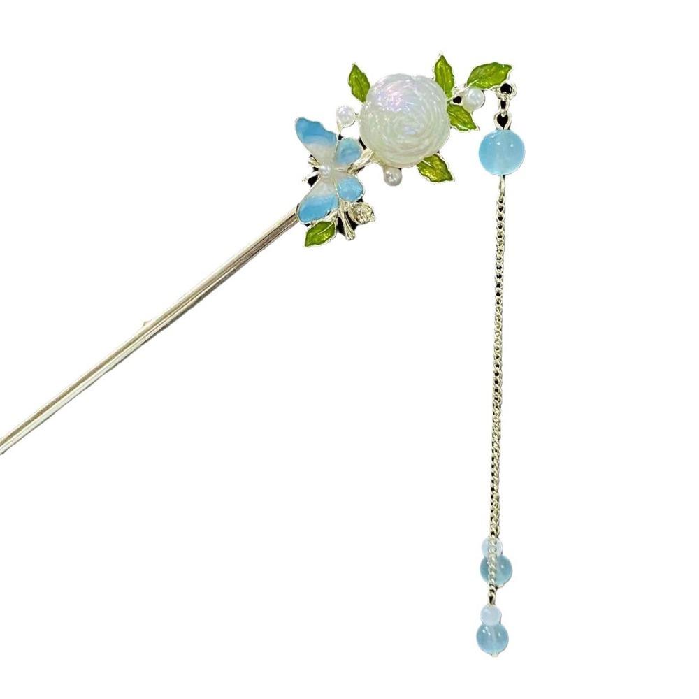 1pc Luxury Rose Tassel Hairpin Modern Chinese Shaking Butterfly Clip Vintage Elegant Hair Accessory Simple and Modern Hairpin