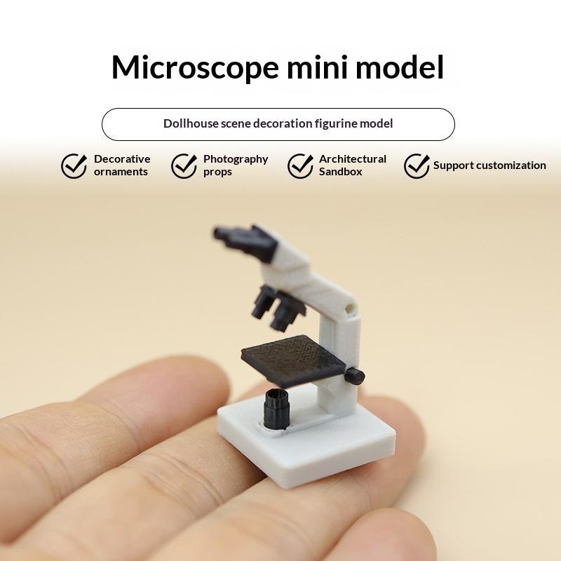 Realistic Mini Microscope Model Fine Detail Miniature Prop for Dollhouse Science Scene Kids Pretend Play Hobby Collection