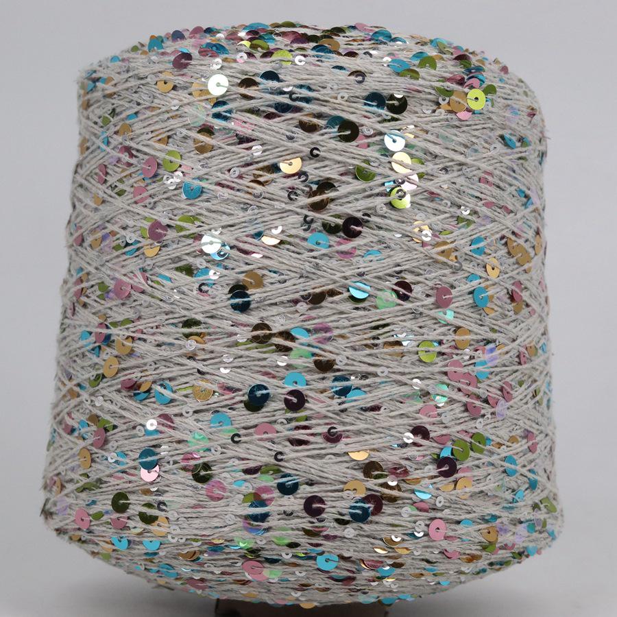 Hand-Knitted Bright Cotton Yarn with Sequins, 3MM+6MM, Combed and Fancy
