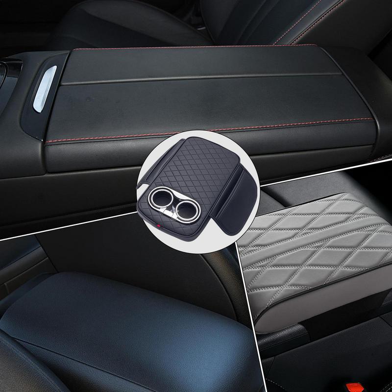 Car Armrest Cover Cushion Car Armrest with Cup Holder Center Console Arm Rest PU Leather Armrest Pillow Armrest Cushion with