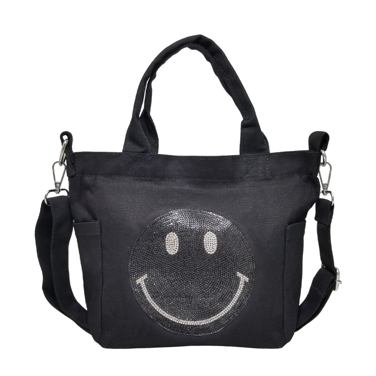 

Shoulder Bag Tote Bag Small Mini 2way Sub Bag Lunch Bag Lightweight Canvas Shoulder Bag [DIVA Rose] Women s (Black (Smile Black))