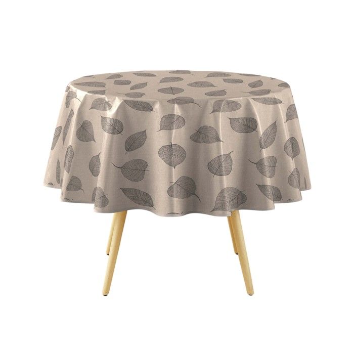 Nappe ronde - EDEN - Feuillys - Ø 160 cm - PVC imperméable - Motif feuilles lin