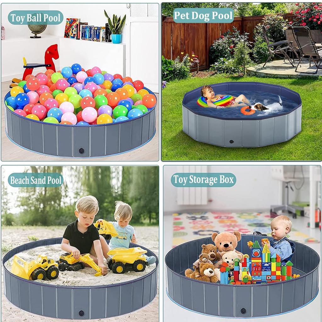 Children's and Pet Bath Pool, Heavy-Duty Design, Foldable, Easy To Store, with Drain Cap, IndoorOutdoor Water Play Bathtub (12030cm, Gray)