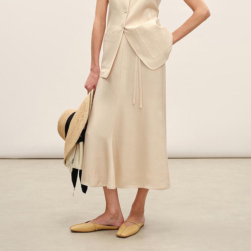 LESS Women's A-Line Midi Skirt with Belt