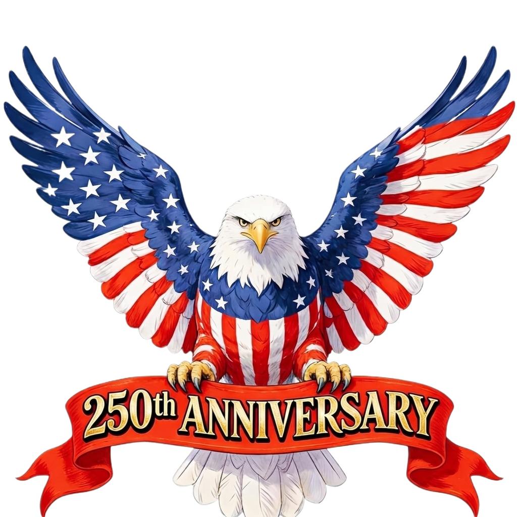 Wooden 250th Anniversary Commemorative Decoration Featuring Eagle with Wings Spread Stars and Stripes Design Suitable for Indoor Outdoor Display