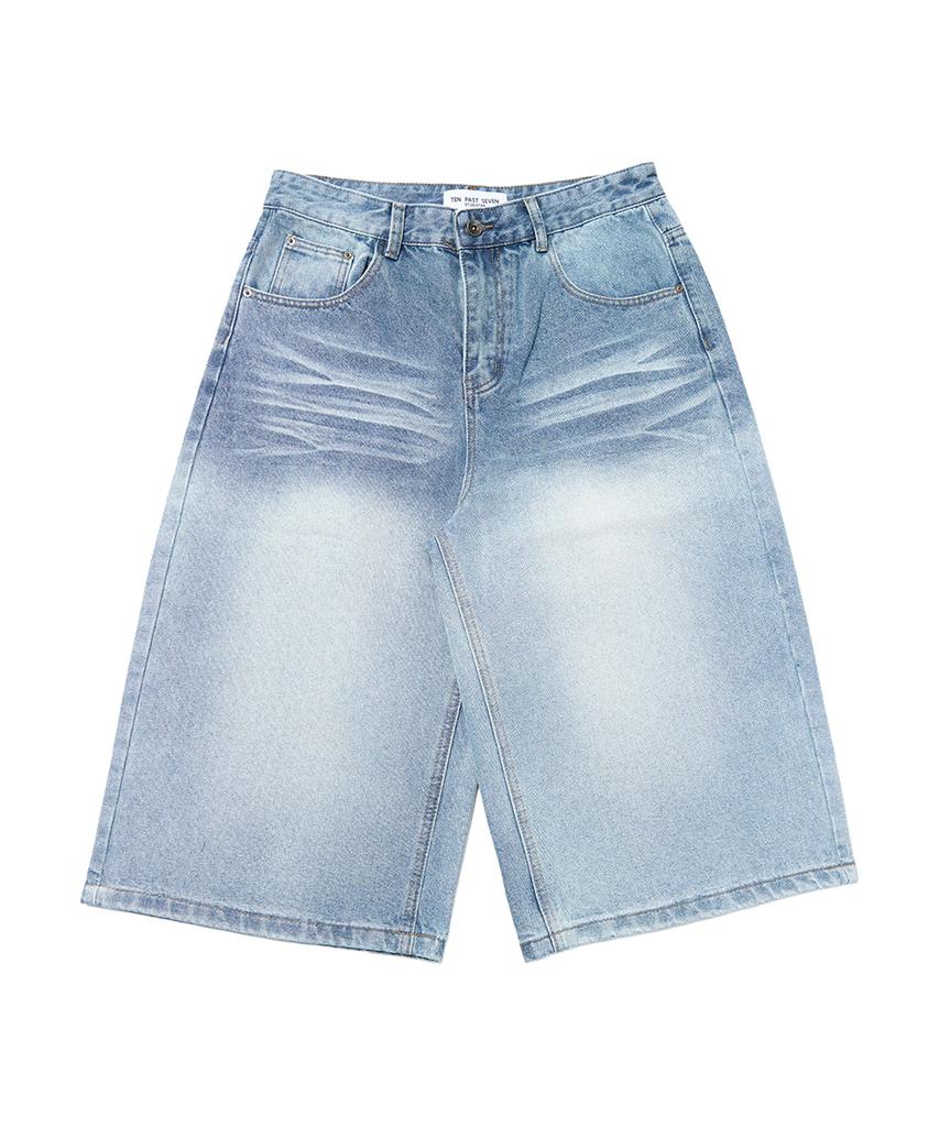 TEN PAST SEVEN Two-Tone Washed Denim Bermuda Pants
