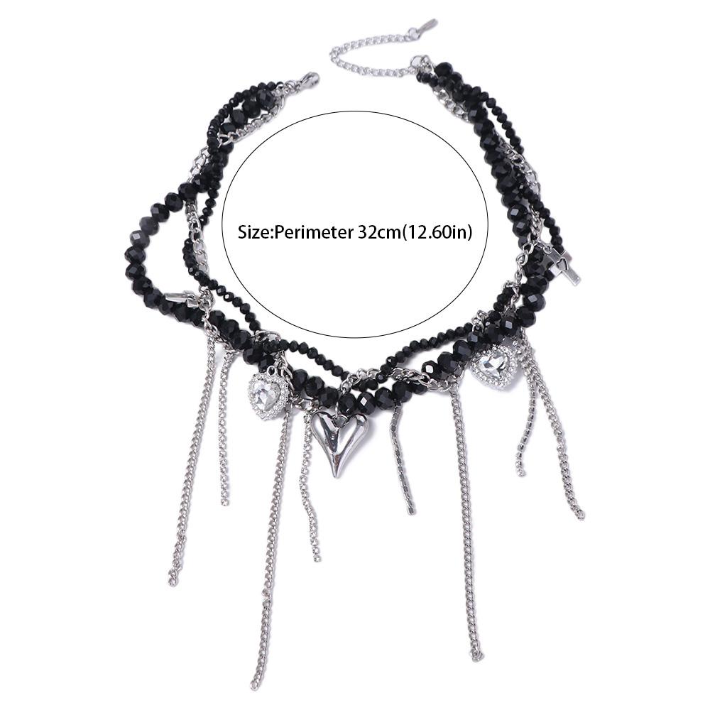 Punk Heart Pendant Necklace Transparent Y2K Crystal Necklace Fashion Beaded Rhinestone Choker  Gift
