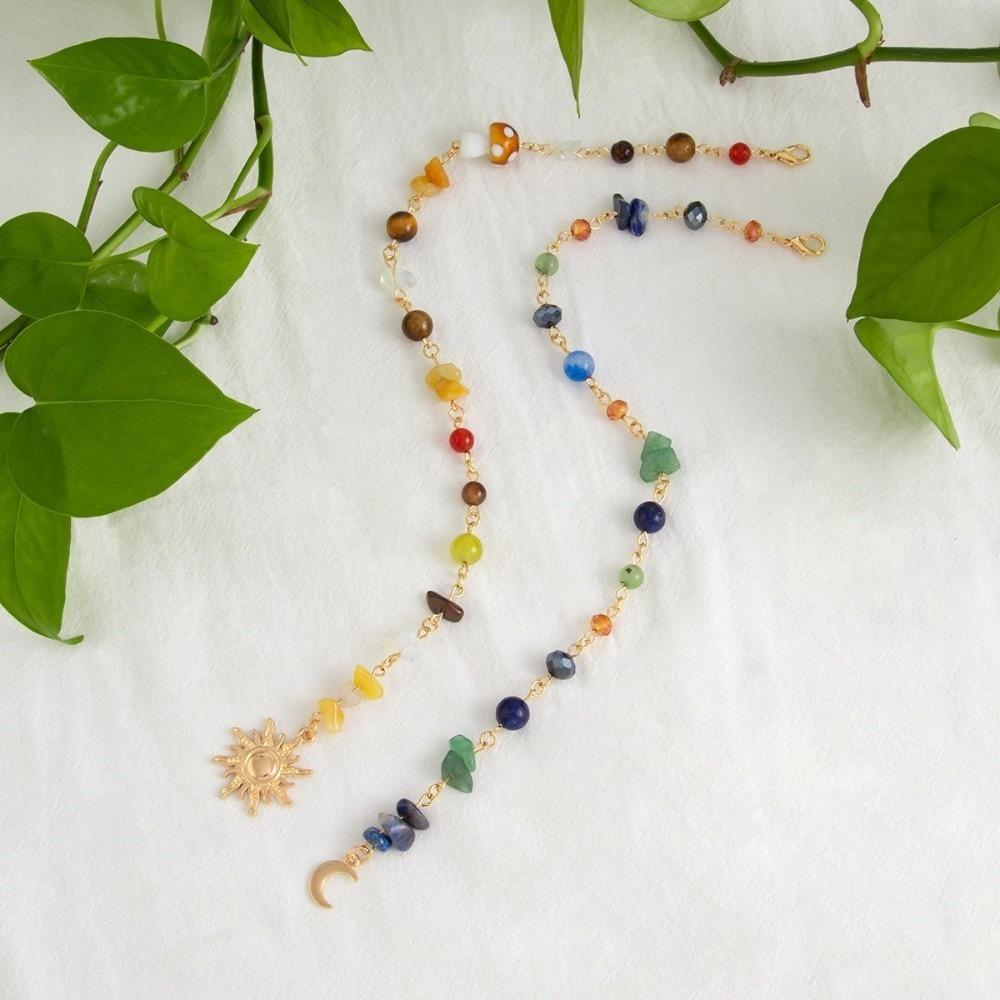 2Pcs Headwear Long Tassel Chain Headdress Multicolored Stone Bead Hair Additions Hair Jewelry