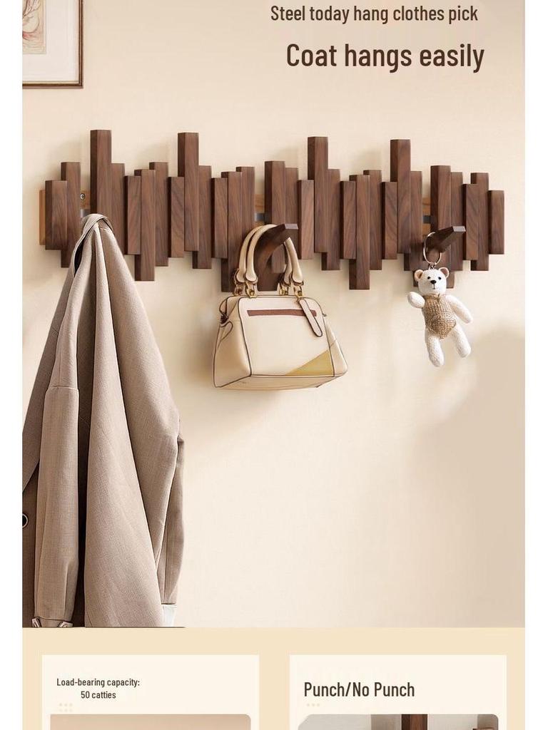 Piano Key Wall-Mounted Solid Wood Coat Rack for Entryway & Bedroom