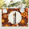 4pcs Vintage Floral Linen Placemats - 12x18 Inch, Vibrant Orange, Yellow & Brown Flower Design, Perfect for Dining & Coffee Tables, Home Decor,