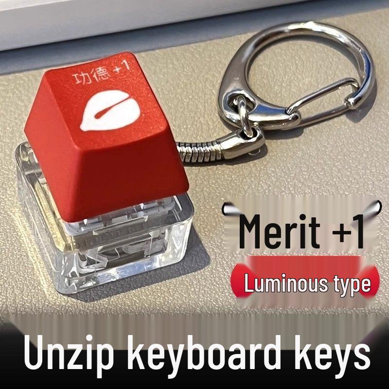 Lichtgevende Houten Vis Sleutelhanger met Blauwe Schakelaar LED Knop