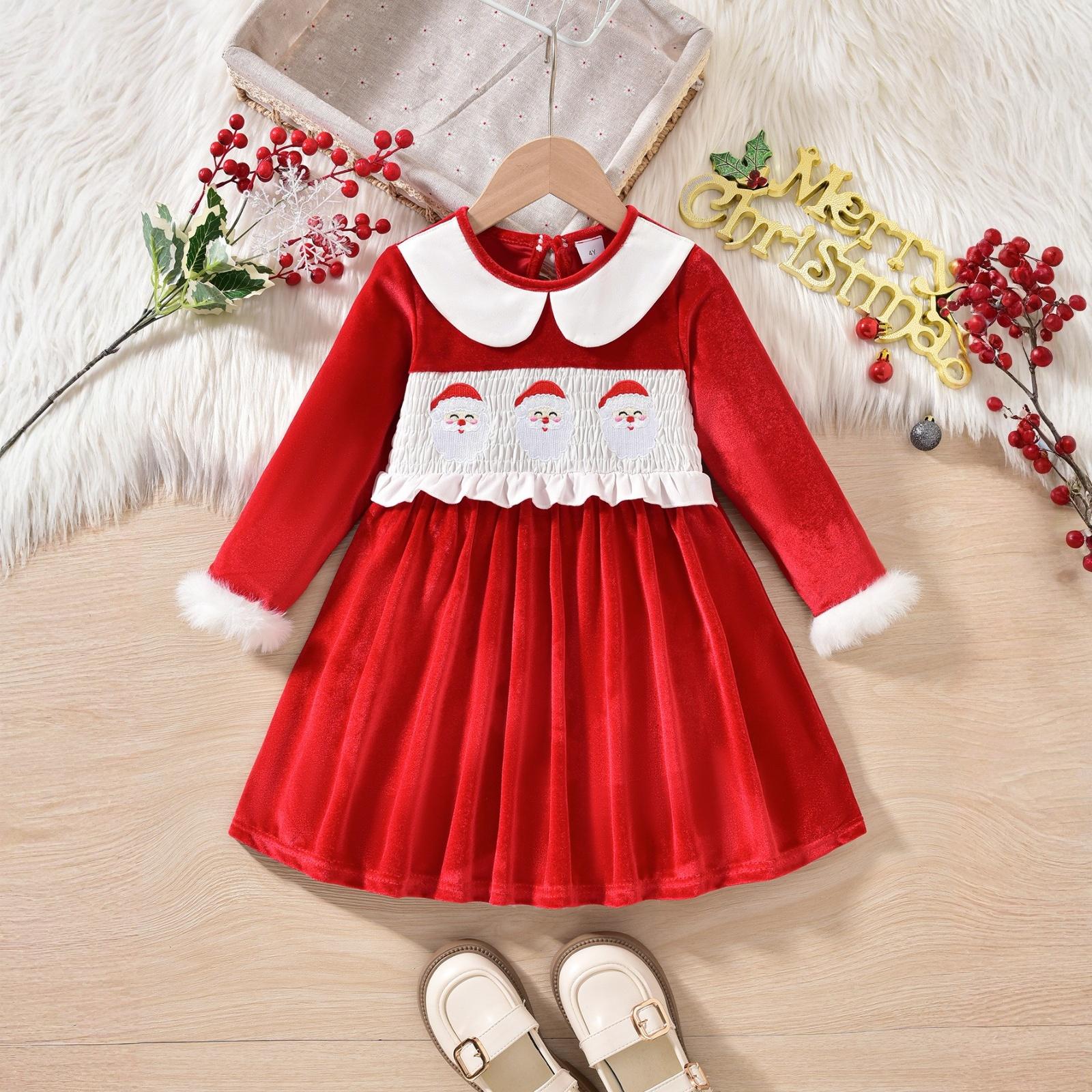 

Девочки Рождественская Вечеринка Вышитое Лоскутное Бархатное Платье 5Y красный