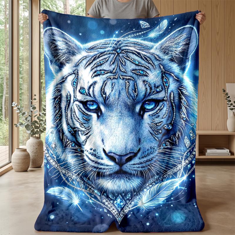 Blue Tiger Spirit Blanket Personalized Name Flannel Blanket Soft Cozy Plush Throw for Sofa Bed Lightweight Home Decor