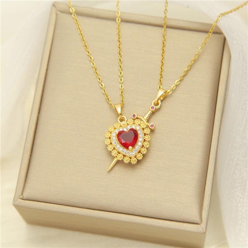 Punk Gothic Sword Womens Ancient Silver-color Evil Dragon Gem Pendant Necklace Personalized Fashion Street Sweater Chain