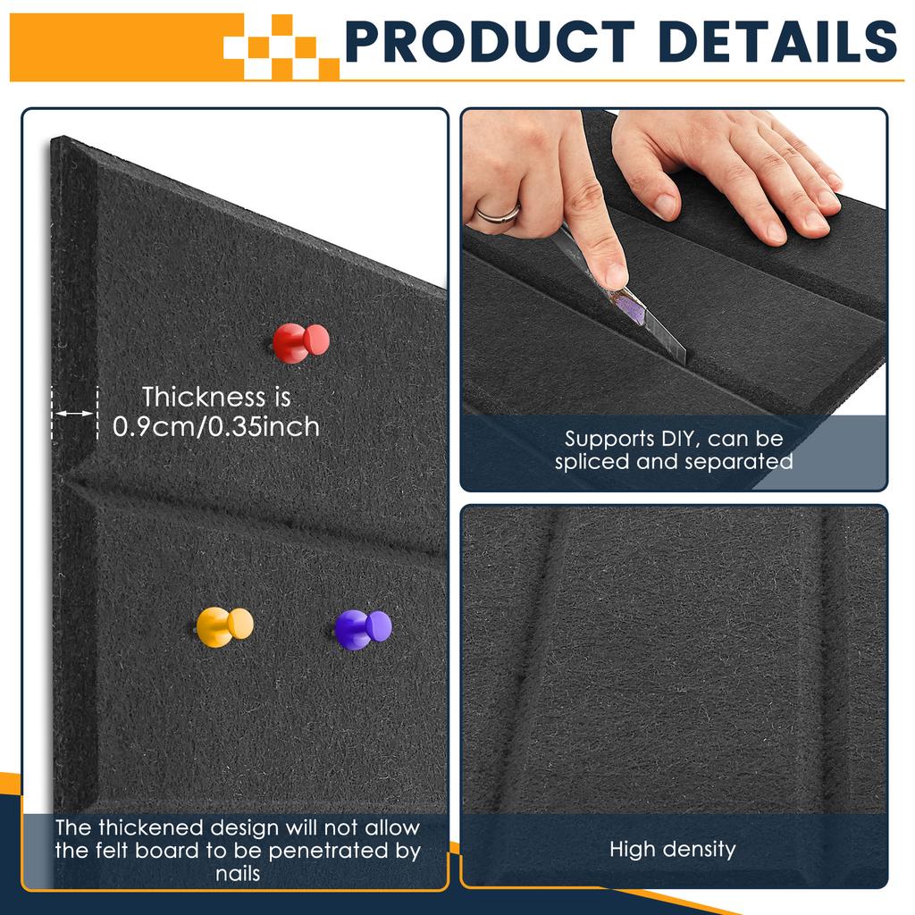 12 Pcs Felt Board DIY Cork Board Non-slip Soundproof Felt Boards Self-Adhesive Fiber Bulletin Boards for Wall Home and Office