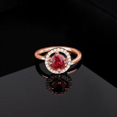 Women's Adjustable Round Halo Solitaire Ring Rose Gold Plated Zirconia Ruby For Women