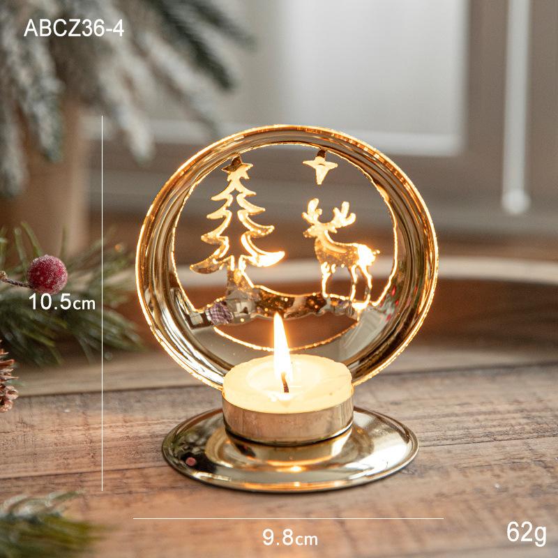 Nordic Style Christmas Candle Holder Deer Bell Christmas Tree Golden Iron Candlestick Candle Stand Candlestick Table Ornament