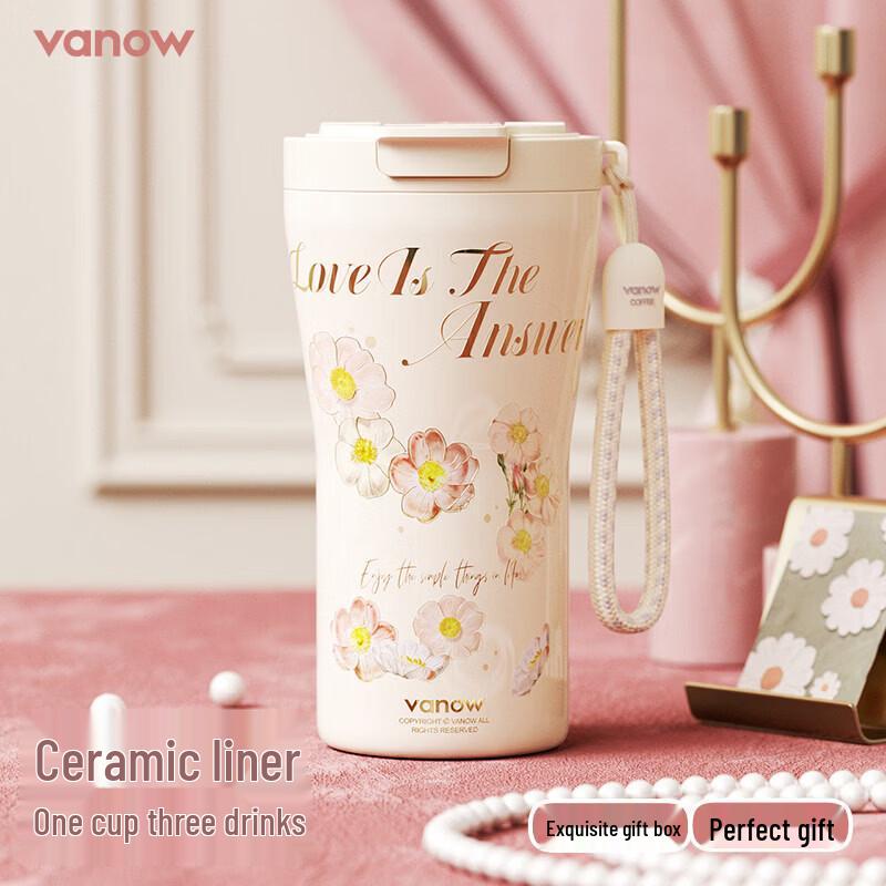 Vanow Begonia Flower 500ml Ceramic Insulated Travel Mug