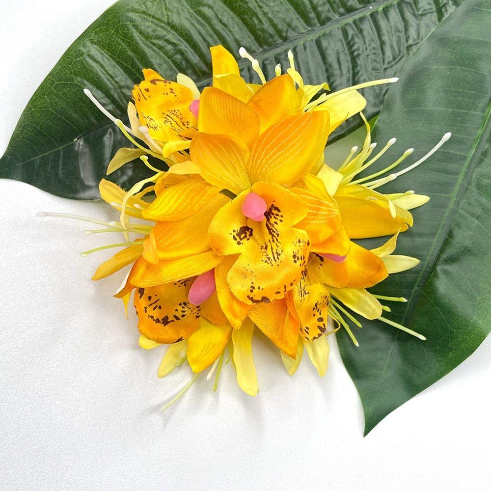 3D Flower Hair Clip Fabric Artificial Orchid Hair Clip For Weddings Parties and Daily Wear