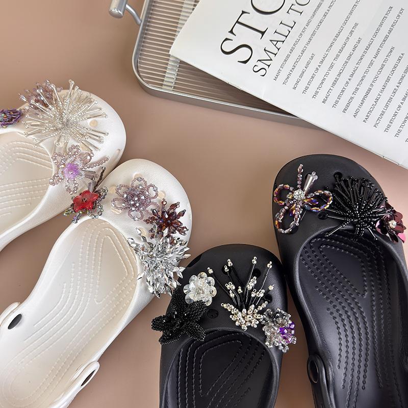 Handmade  Shoe Charms Sparkly Beaded Flower Design Diy Shoe Decoration Accessories For Women Girls Daily Wear