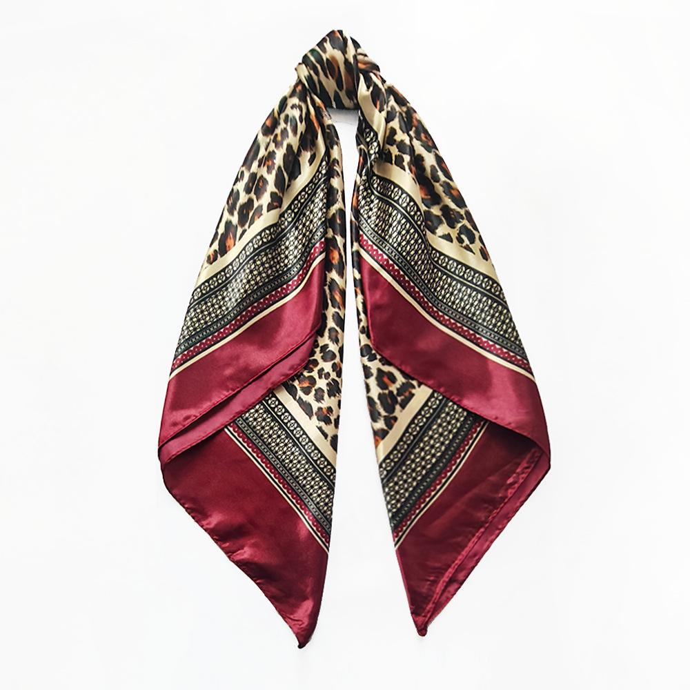 90cm Leopard-print Silk Scarf / Headscarf for Women – Versatile Rayon Satin Large Scarf